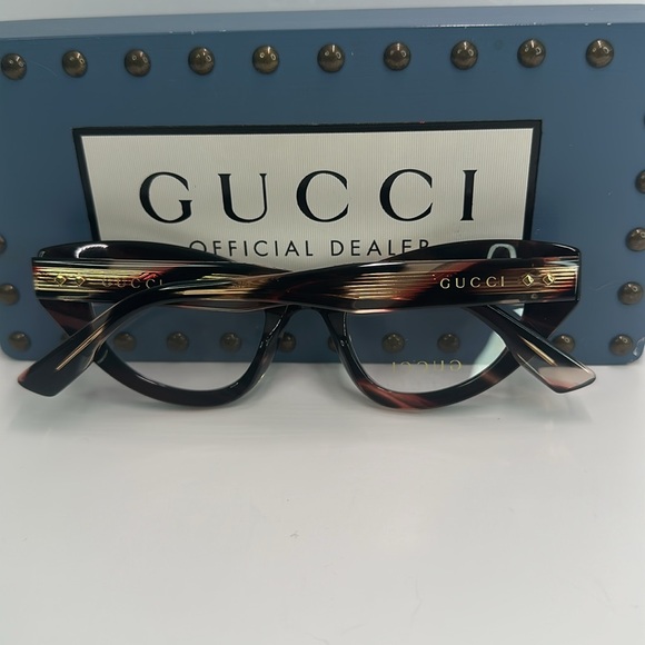 💯- New Authentic Gucci GG1083O 002 havana Cat-eye Logo Sided Glasses - Picture 13 of 17